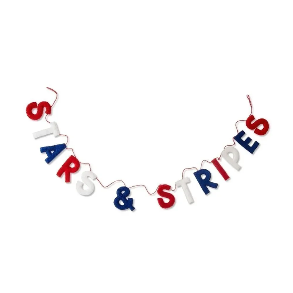 4th of July, Patriotic Stars & Stripes Fabric Garland, Red/White/Blue, 6'